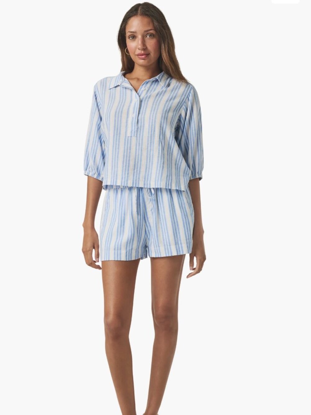 Splendid Allison Top: Blue and White Striped 3/4 Sleeves XS
